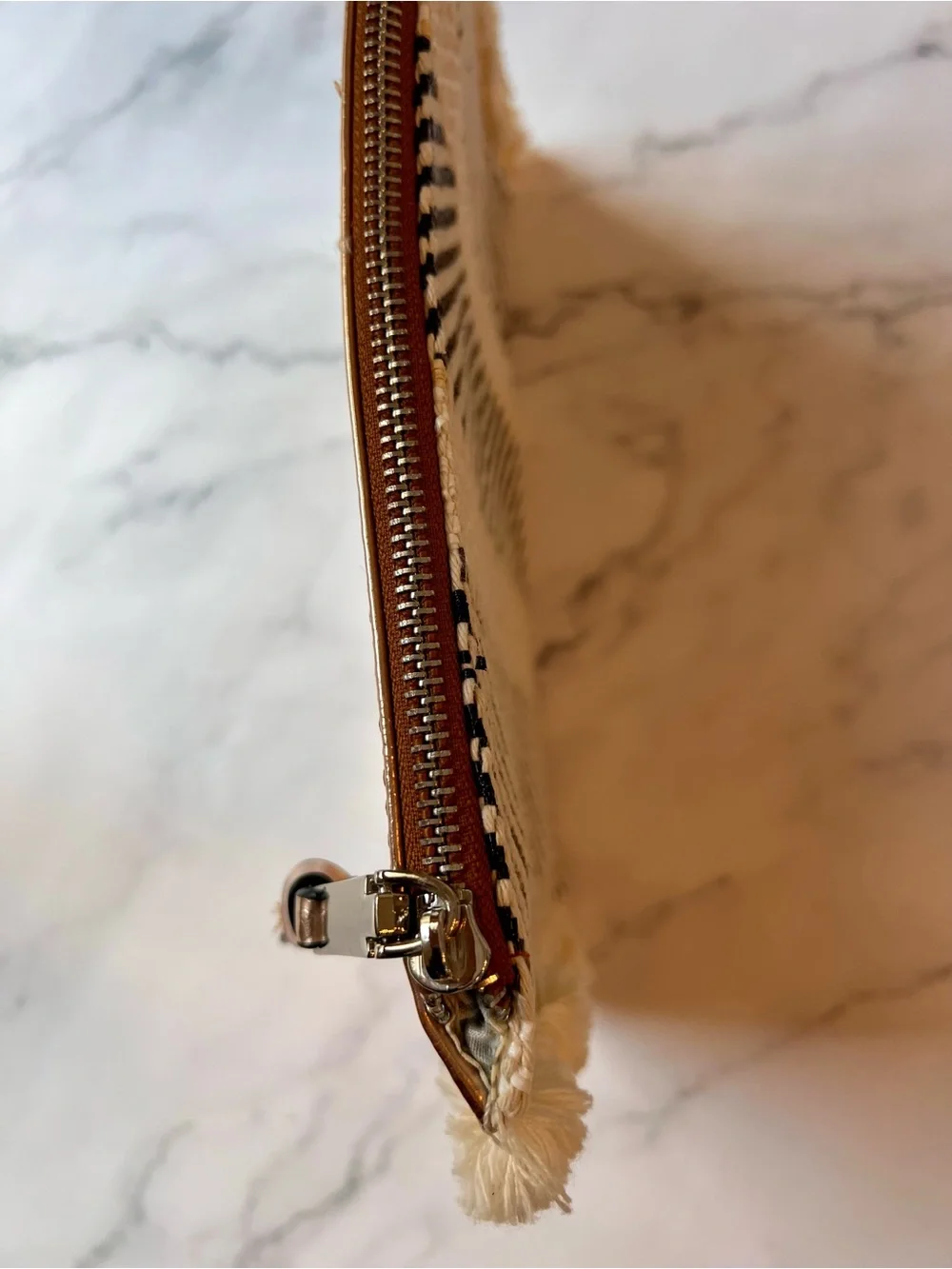 Violet Ray Woven Stripe Fringe Clutch Purse Bag Cream and Black